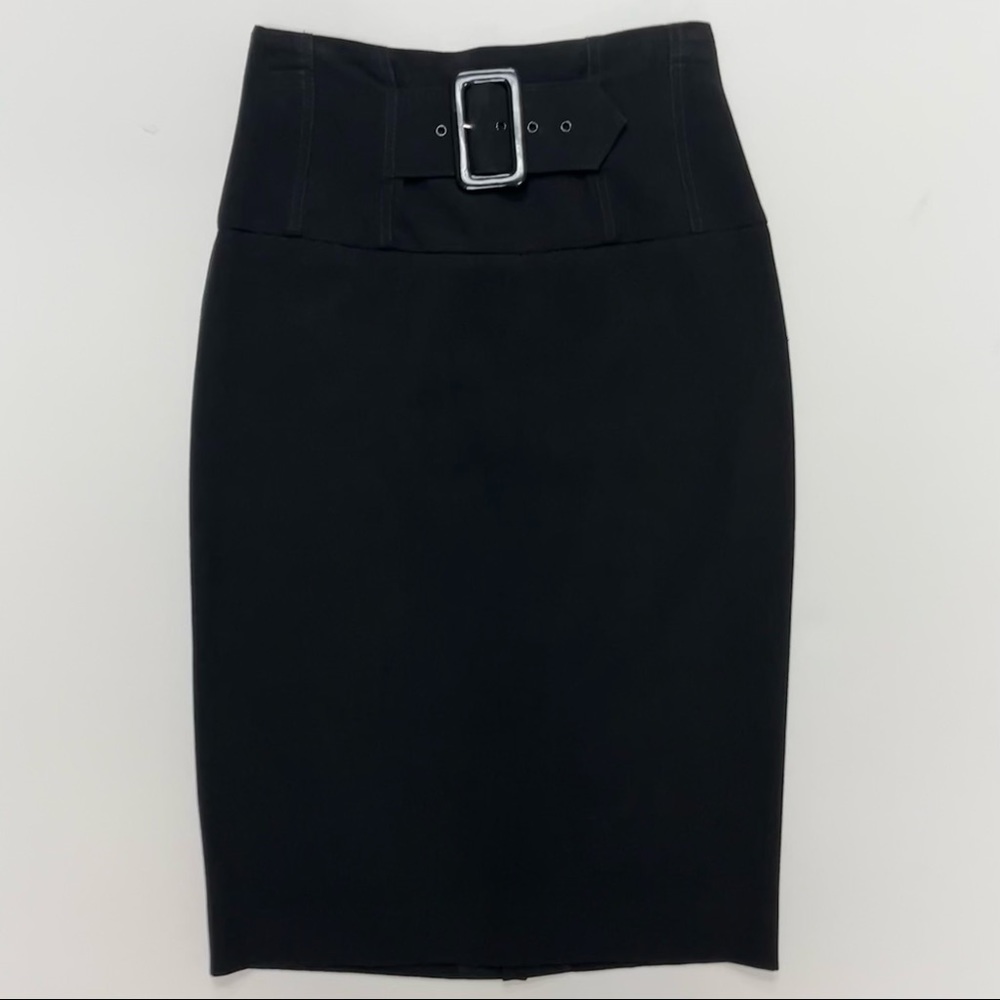 Cachè Classic Women’s Super High Waisted Black Pencil Skirt with Belt, Size 0